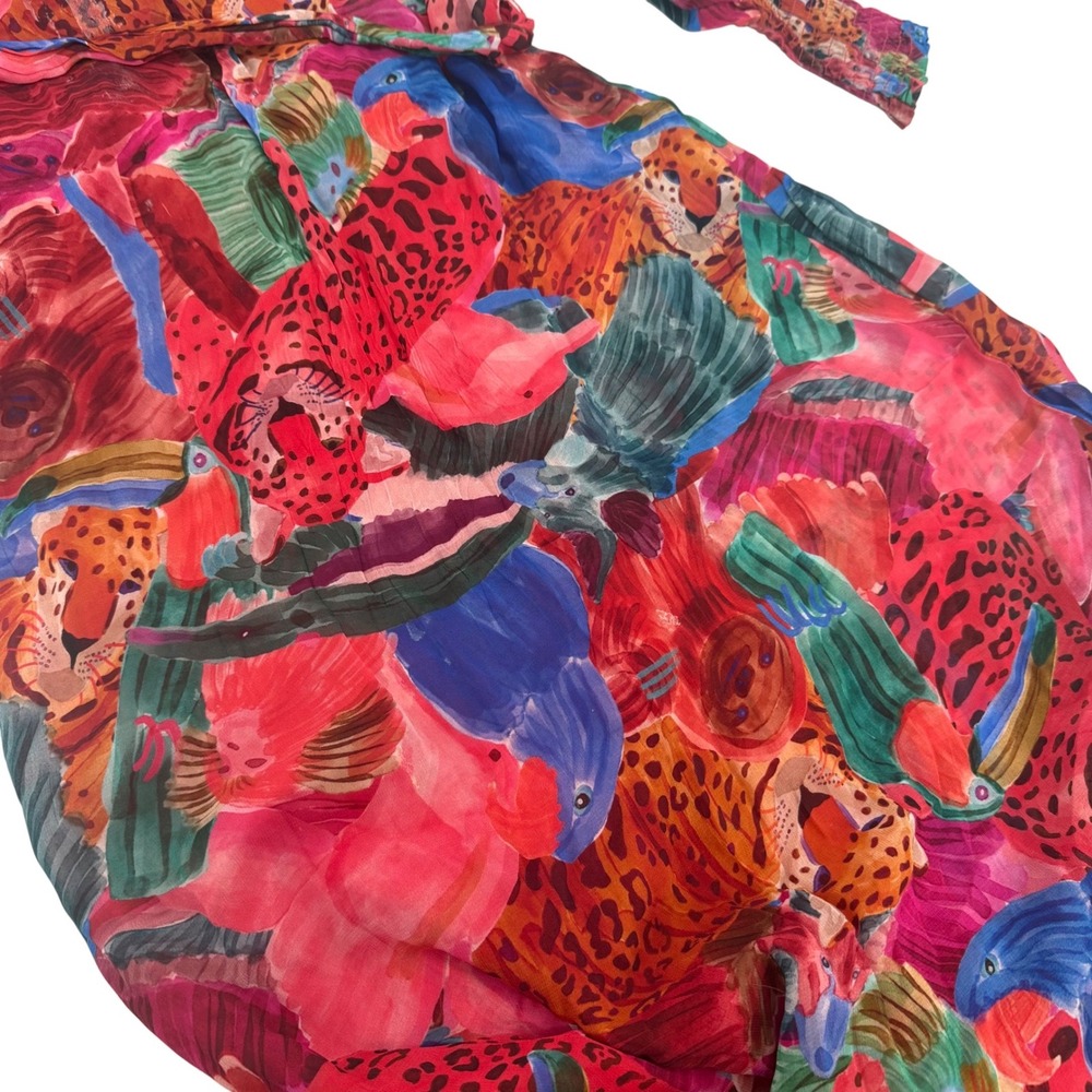Farm Rio Mixed Print Maxi Dress Animal Collage Tie Waist Ruffle Long Sleeve XS‎ - Picture 10 of 14